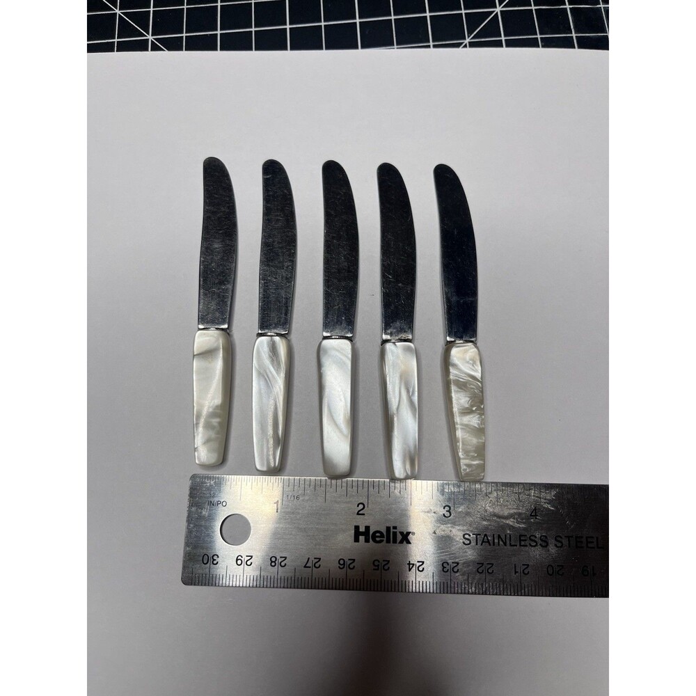 5 Antique Rostfrei Germany Bakelite Mother of Pearl Cocktail Cheese Knives 4”
